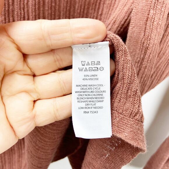 2/$30 Tahari Medium Womens Sienna Orange Linen Blend Ribbed Open Front Cardigan - Picture 5 of 8